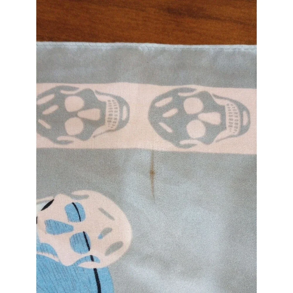 Emonue Skull And Butterfly Gray And Pink Silk Scarf - 72